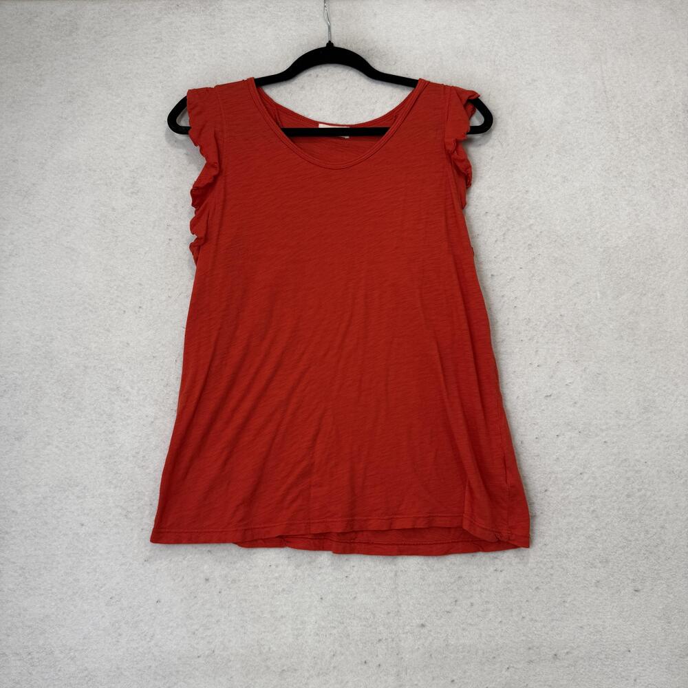 T.La Tank Top Womens Small Red Scoop Neck Ruffle Flutter Tunic Jersey Sleeveless